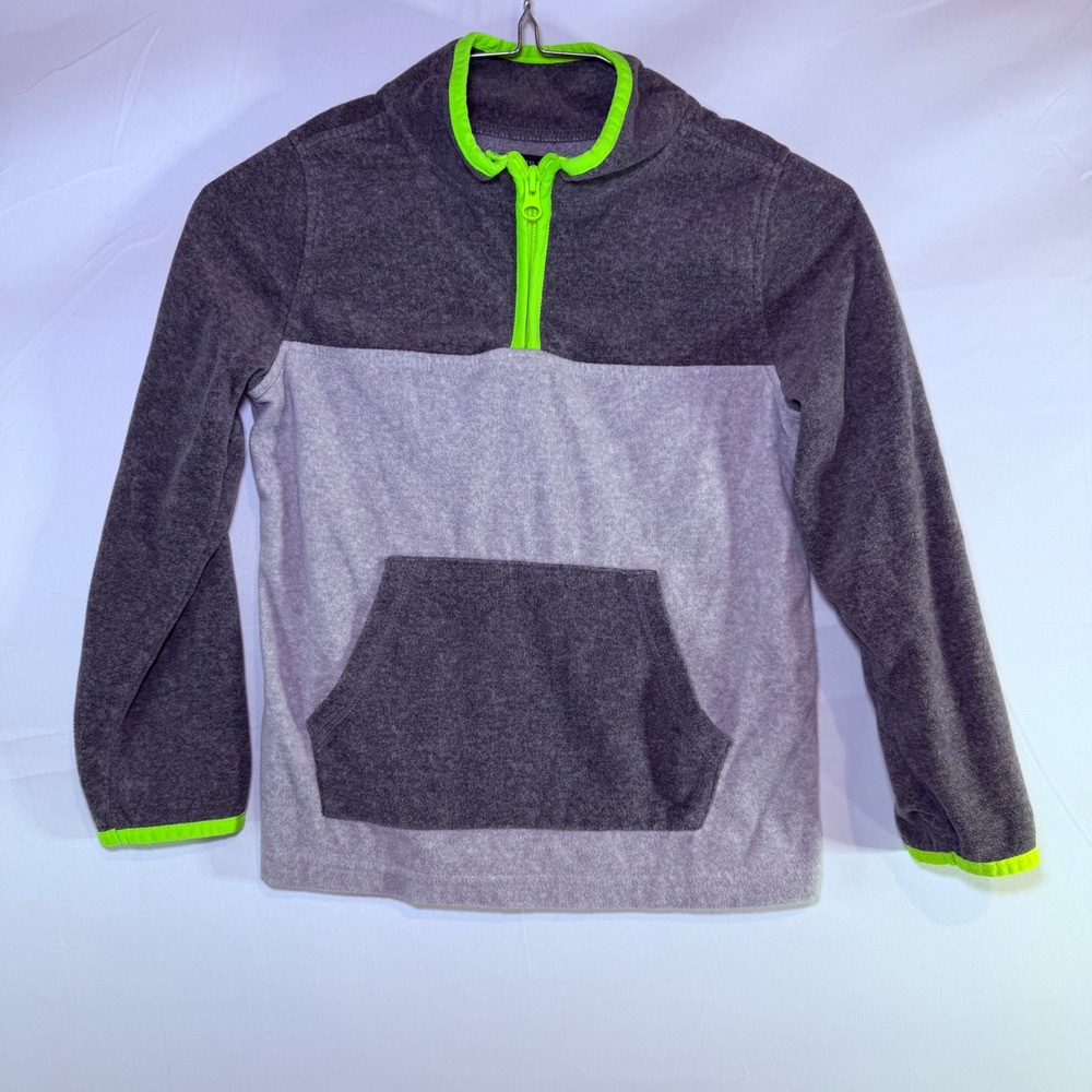 OshKosh Bgosh Boys Gray Colorblock Neon Green Quarter Zip Fleece Pullover Size 8